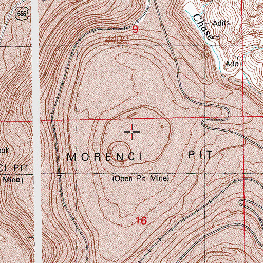 Topographic Map of Morenci Open Pit, AZ