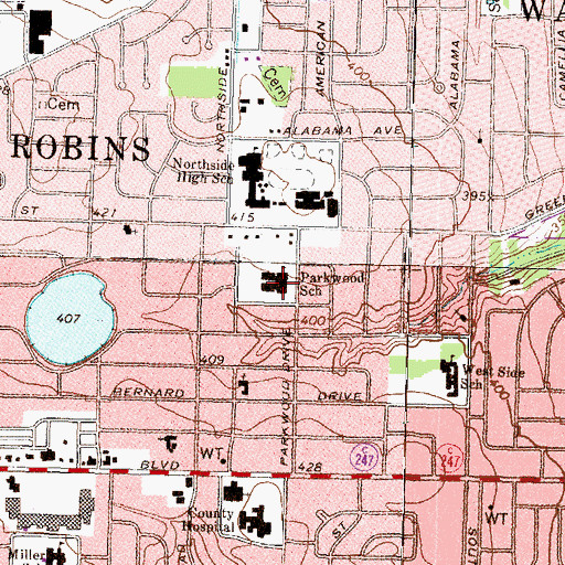 Topographic Map of Parkwood School, GA
