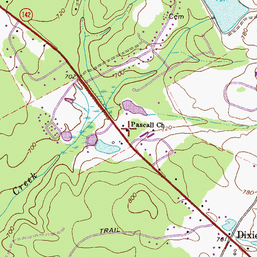 Topographic Map of Pascall Church, GA