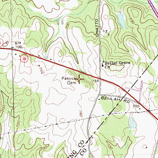 Topographic Map of Patrick Cemetery, GA