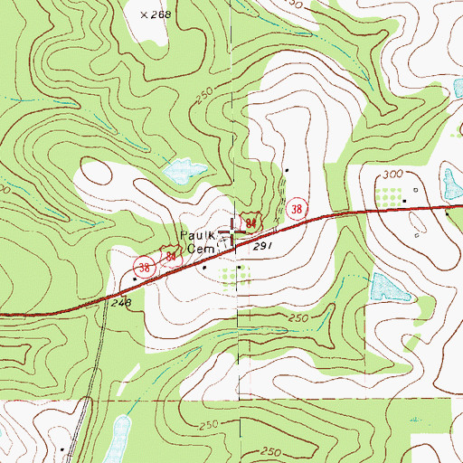 Topographic Map of Paulk Cemetery, GA