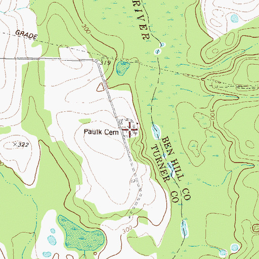 Topographic Map of Paulk Cemetery, GA