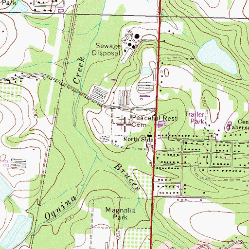 Topographic Map of Peaceful Rest Cemetery, GA