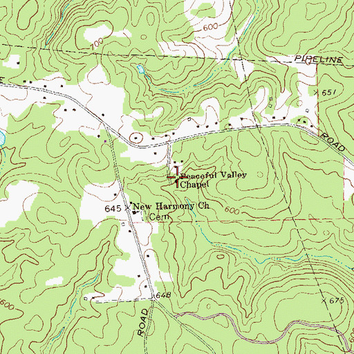 Topographic Map of Peaceful Valley Chapel, GA