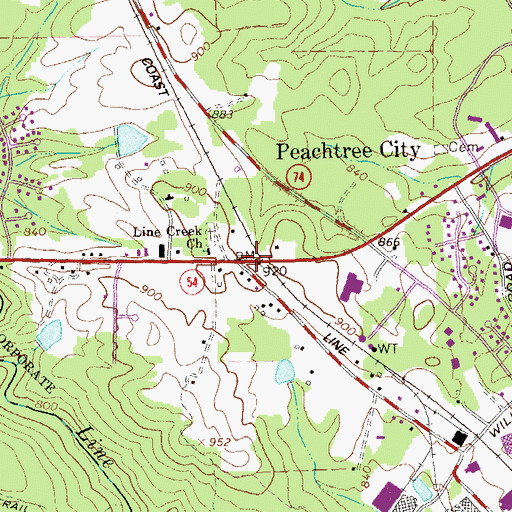 Topographic Map of Peachtree City, GA
