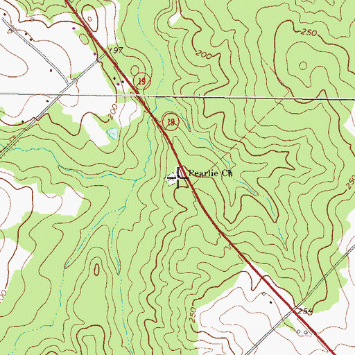 Topographic Map of Pearlie Church, GA