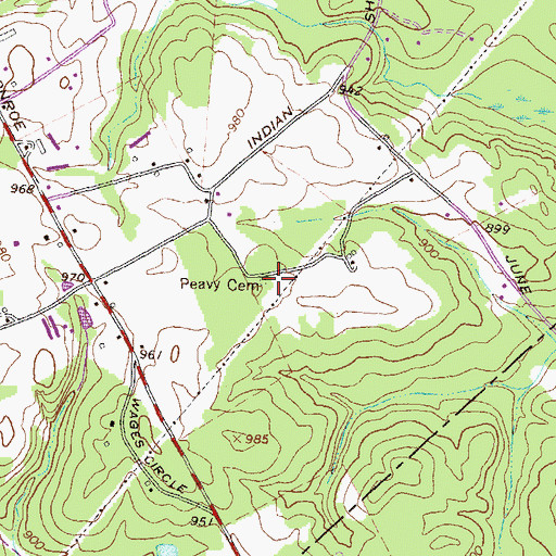 Topographic Map of Peavy Cemetery, GA