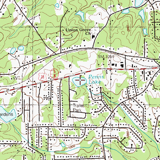Topographic Map of Penns Lake, GA