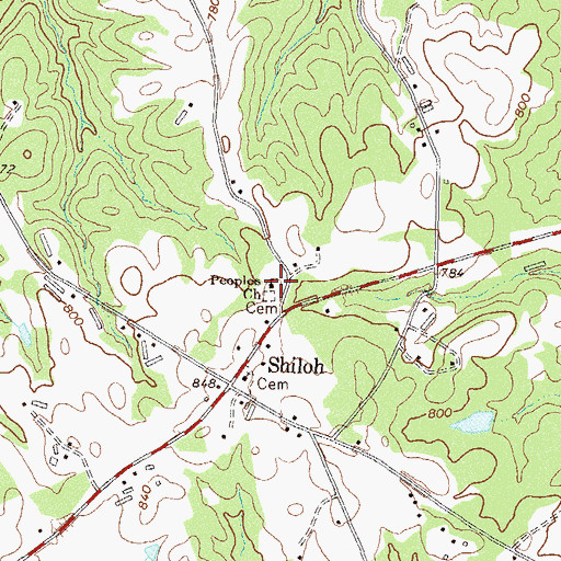 Topographic Map of Peoples Church, GA