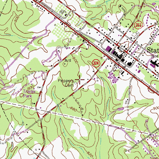 Topographic Map of Peppers Cemetery, GA