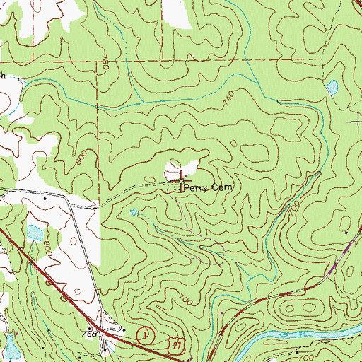 Topographic Map of Perry Cemetery, GA