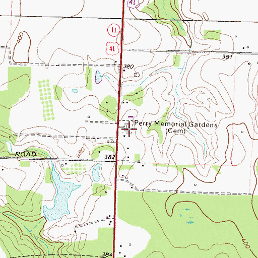 Topographic Map of Perry Memorial Gardens, GA