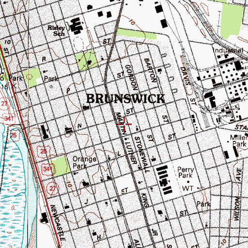 Topographic Map of Glynn County Schools Perry Building - Staff Development, GA