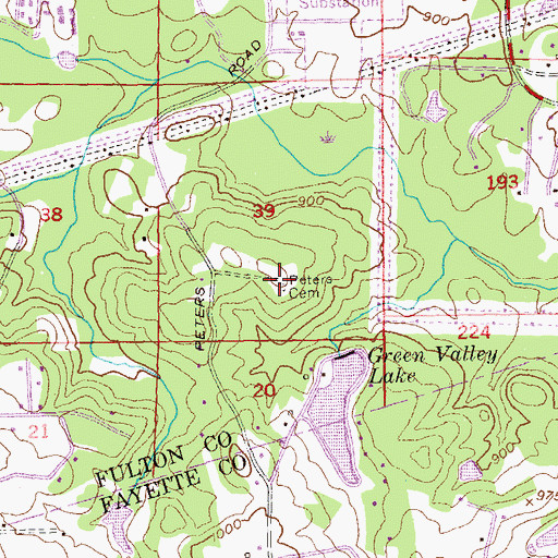 Topographic Map of Peters Cemetery, GA