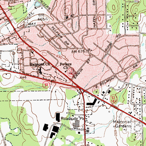 Topographic Map of Peters Church, GA