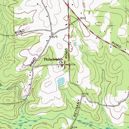 Topographic Map of Philadelphia Methodist Church, GA