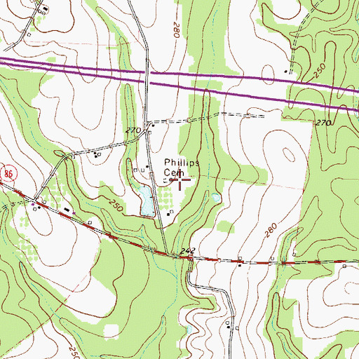 Topographic Map of Phillips Cemetery, GA