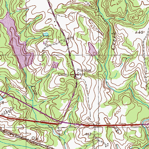 Topographic Map of Phillips Cemetery, GA