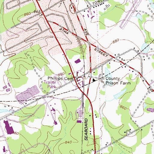 Topographic Map of Phillips Cemetery, GA
