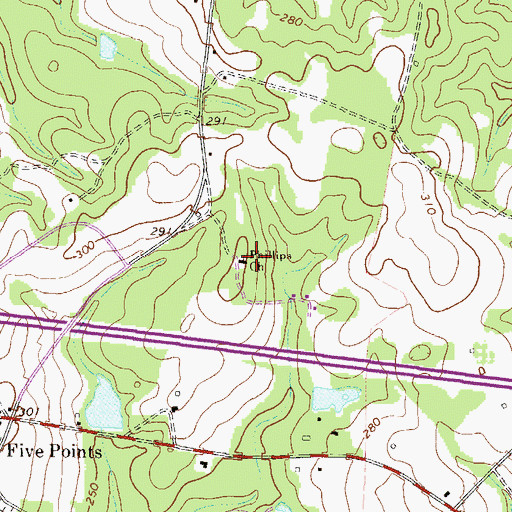 Topographic Map of Phillips Church, GA