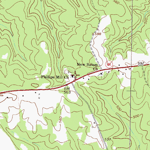 Topographic Map of Phillips Mill Church, GA