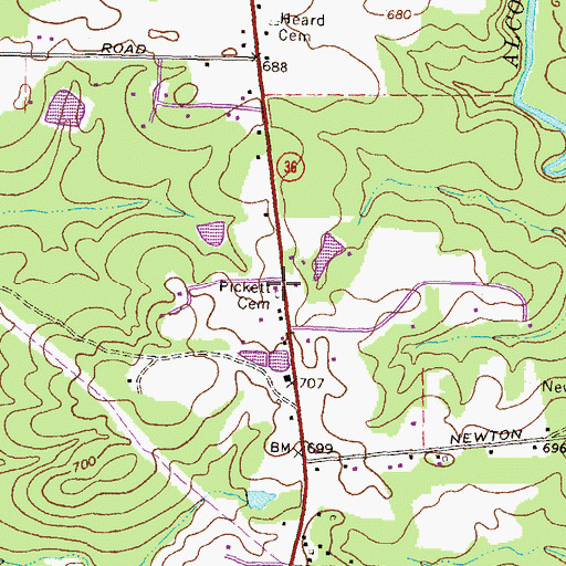 Topographic Map of Pickett Cemetery, GA