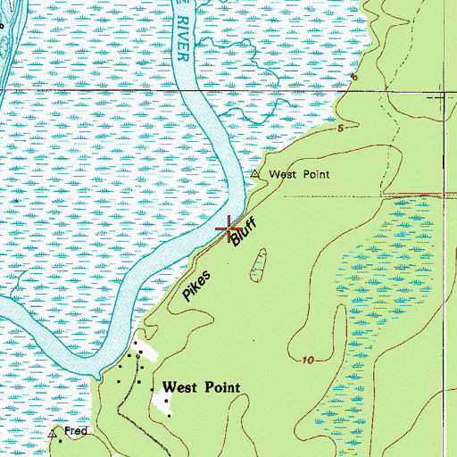 Topographic Map of Pikes Bluff, GA
