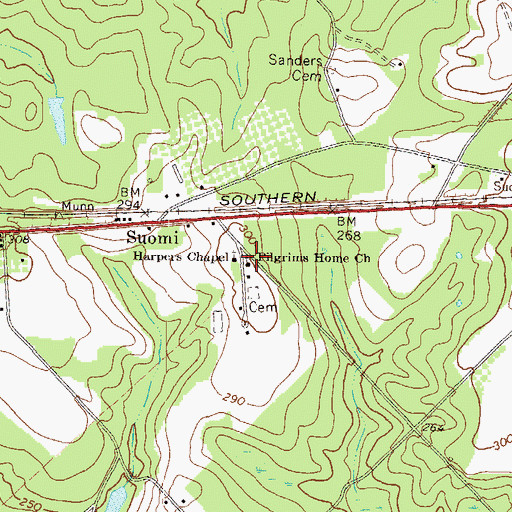 Topographic Map of Pilgrims Home Church, GA