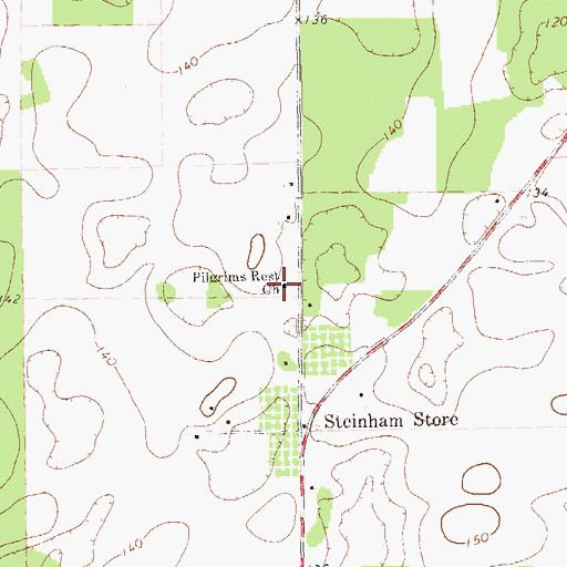 Topographic Map of Pilgrims Rest Church, GA
