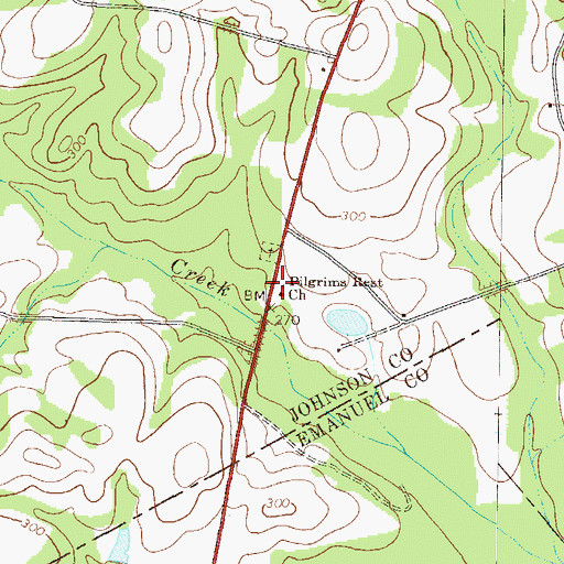 Topographic Map of Pilgrims Rest Church, GA
