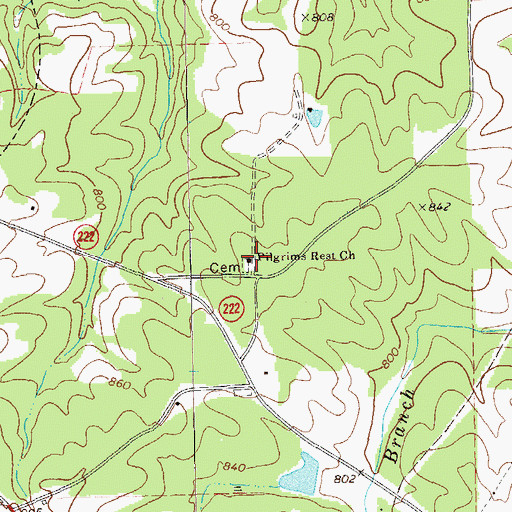 Topographic Map of Pilgrims Rest Church, GA