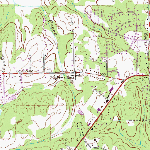 Topographic Map of Pilgrims Rest Church, GA