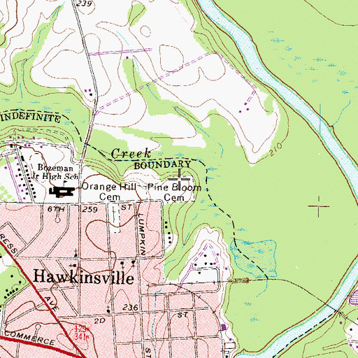 Topographic Map of Pine Bloom Cemetery, GA
