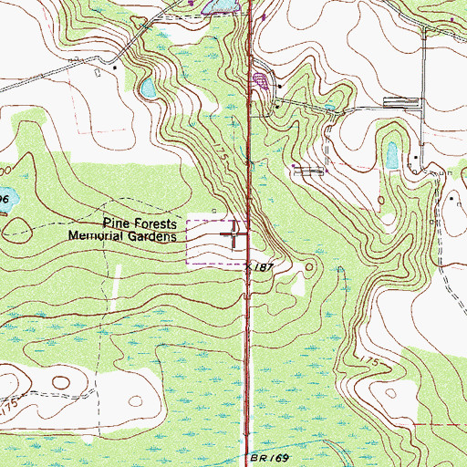 Topographic Map of Pine Forests Memorial Gardens, GA