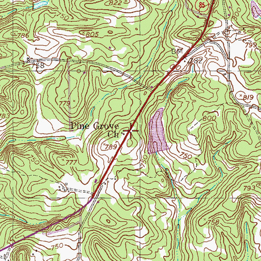 Topographic Map of Pine Grove Church, GA