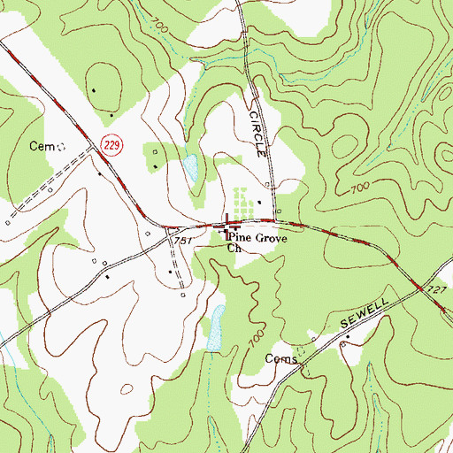 Topographic Map of Pine Grove Church, GA