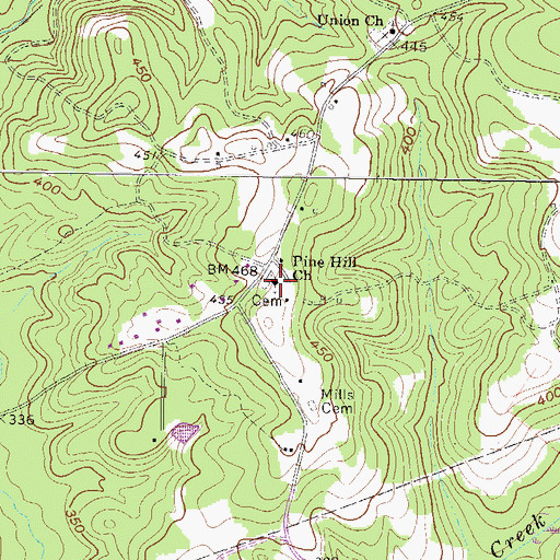 Topographic Map of Pine Hill Church, GA