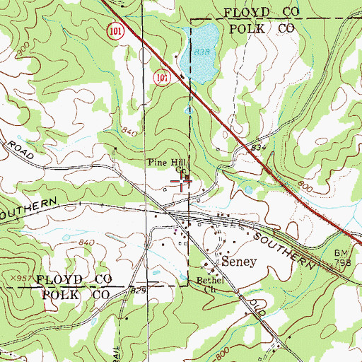 Topographic Map of Pine Hill Church, GA