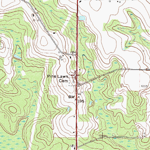 Topographic Map of Pine Lawn Cemetery, GA