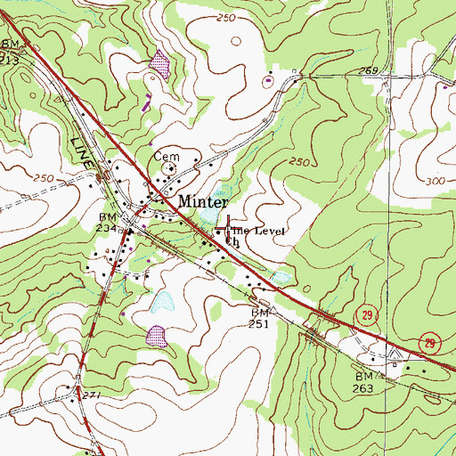 Topographic Map of Pine Level Church, GA