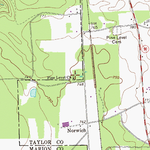 Topographic Map of Pine Level Church, GA