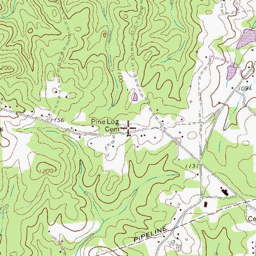 Topographic Map of Pine Log Cemetery, GA
