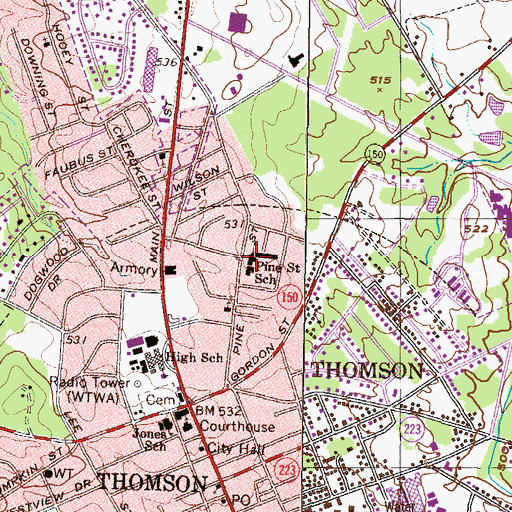 Topographic Map of Pine Street School, GA