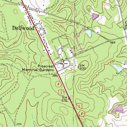 Topographic Map of Pinecrest Memorial Gardens, GA