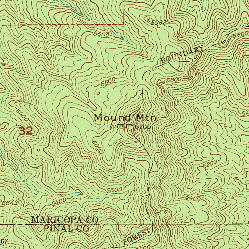 Topographic Map of Mound Mountain, AZ