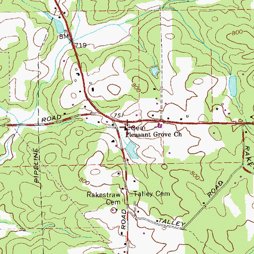 Topographic Map of Pleasant Grove Church, GA