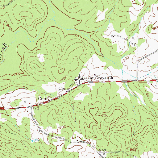 Topographic Map of Pleasant Grove Primitive Baptist Church, GA