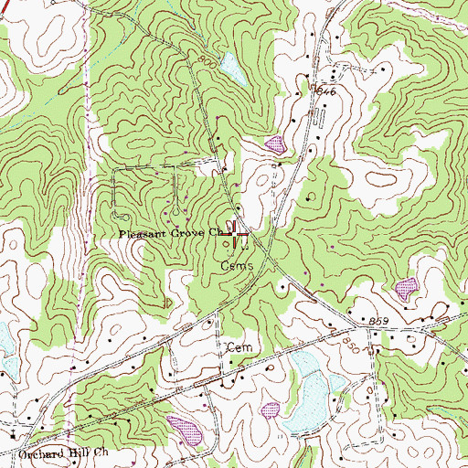 Topographic Map of Pleasant Grove Church, GA