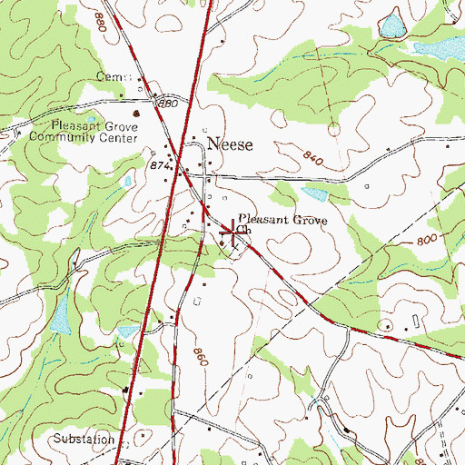 Topographic Map of Pleasant Grove Church, GA