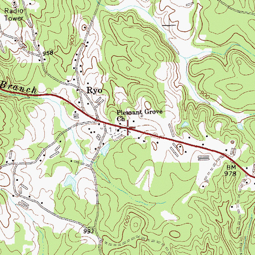 Topographic Map of Pleasant Grove Church, GA